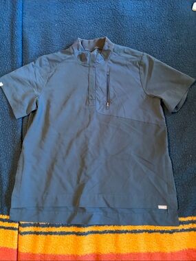 FIGS technical scrub top distinct quarter-zip neckline/zippered chest pocket